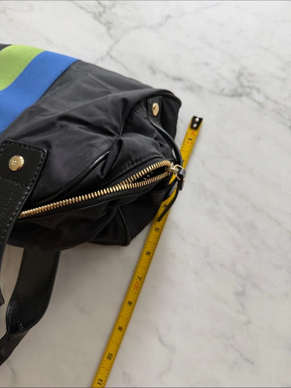 kate spade Black microfiber and leather Bag with Blue and Green Stripe
